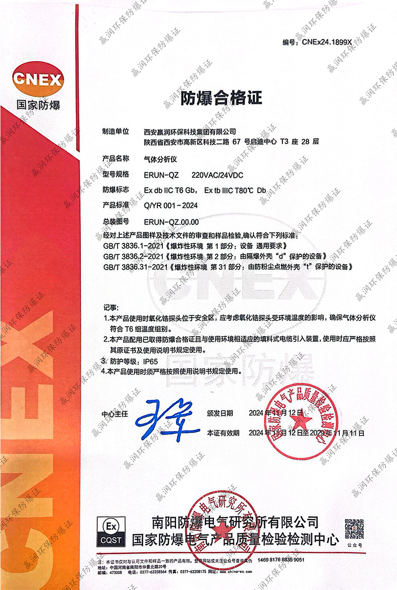 熱烈祝賀 | 贏潤集團(tuán)氣體分析儀再次成功取得防爆合格證！